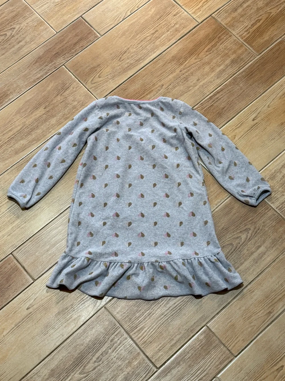 Carter's Gray Nightgown with Pink, White and Gold Hearts